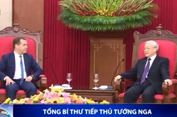 Tổng Bí thư Nguyễn Phú Trọng tiếp Thủ tướng Nga Dmitri Medvedev