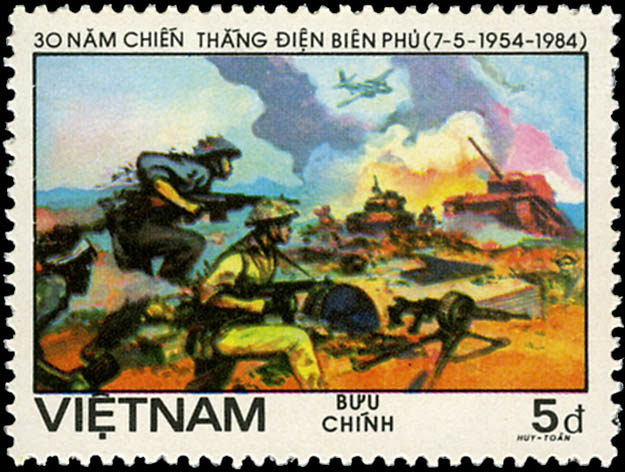 “Kỷ niệm 30 năm chiến thắng Điện Biên Phủ” gồm 7 mẫu tem và 1 blốc tem, phát hành ngày 7.5.1984