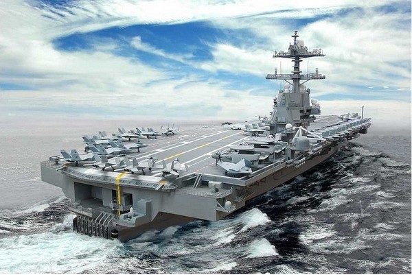 Tàu sân bay USS Gerald R. Ford dài 333 mét, cao 77 mét, sàn đáp rộng 78 mét, lượng dãn nước trên 110.000 tấn.
