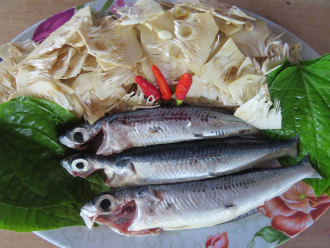Nguyên liệu chủ yếu chế biến món canh mít non nấu với cá chuồn.